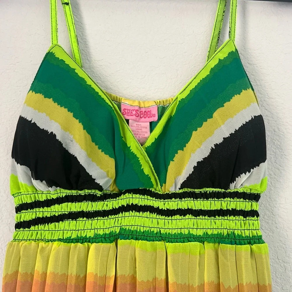 NWT Bright Green and Black Neon Summer Maxi Dress Size Medium - Picture 8 of 12